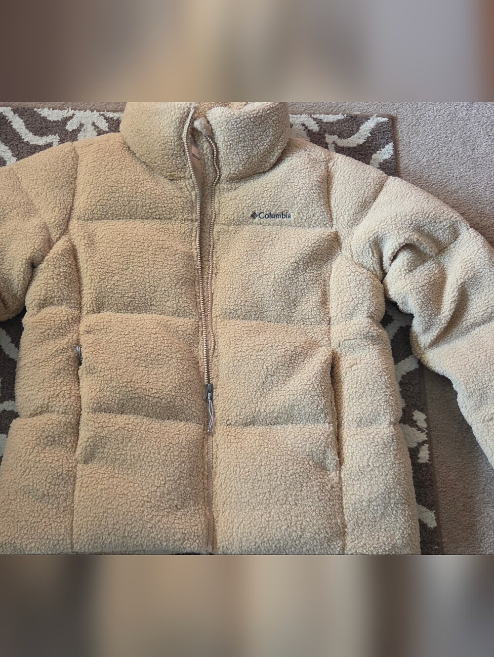 Columbia Womens Cream Puffect Sherpa Puffer Jacket Coat Sz L Cozy Warm Versatile - Picture 2 of 16